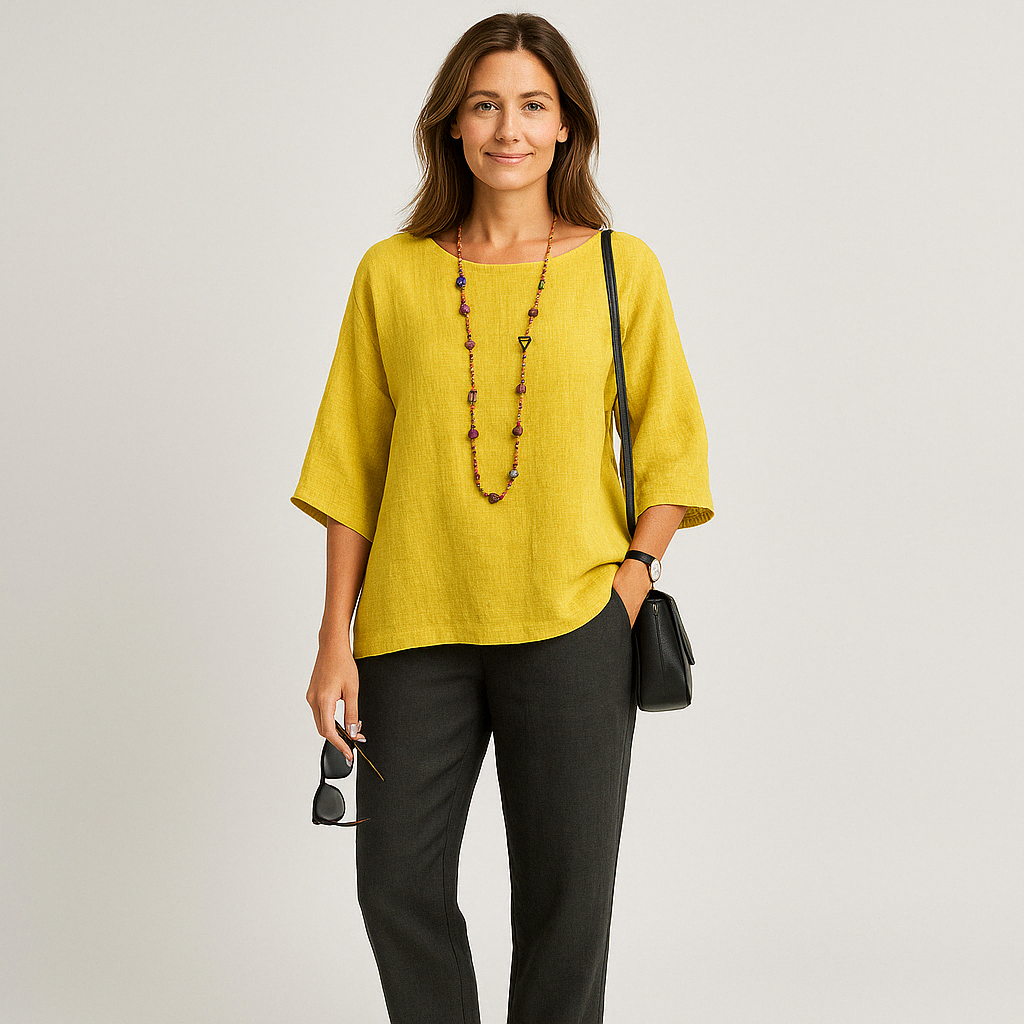 Virelle Linnen Dames Blouse – Ademend top met 3/4 mouwen en losse pasvorm