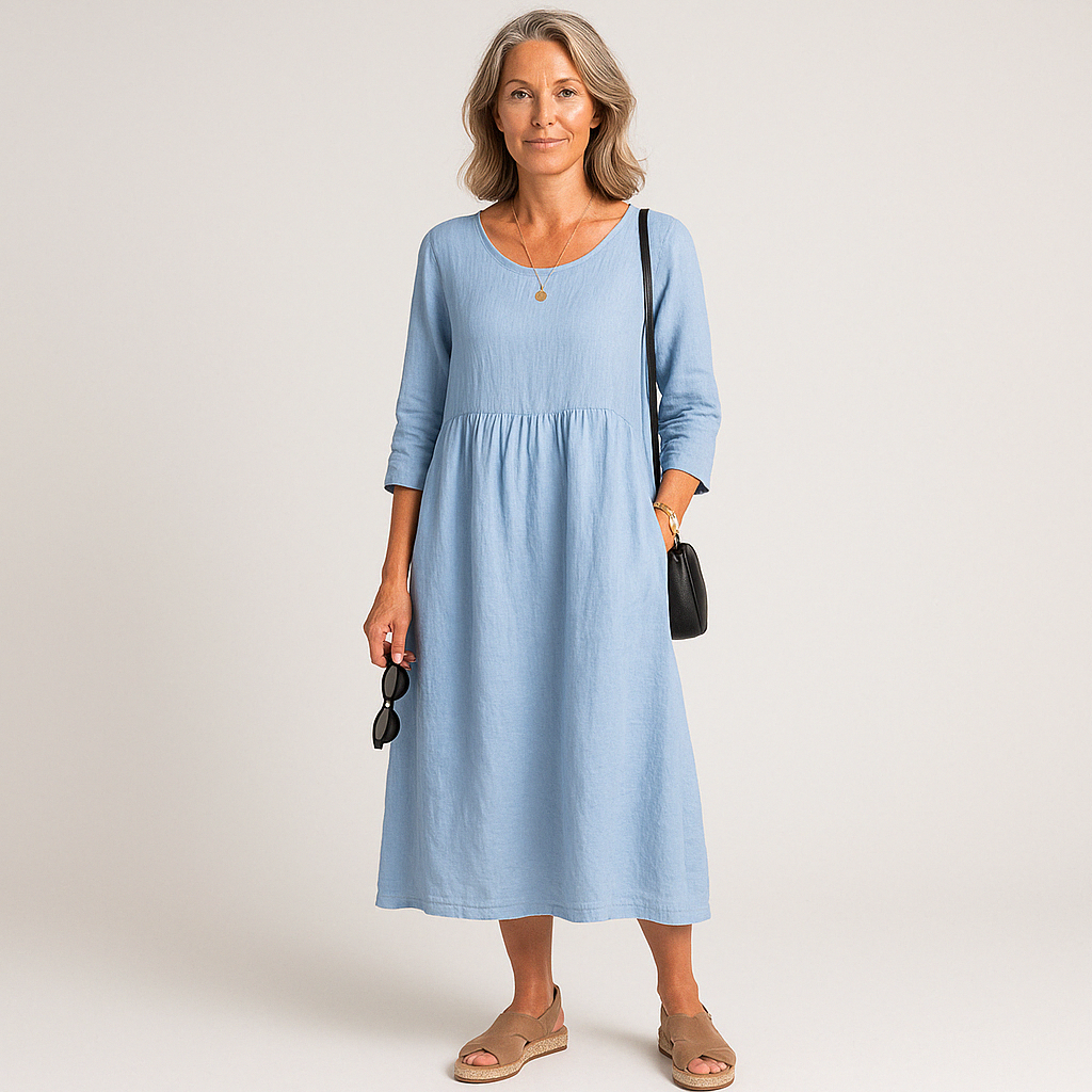 Virelle Linnen Jurk – Lange jurk met ruime pasvorm en 3/4 mouwen
