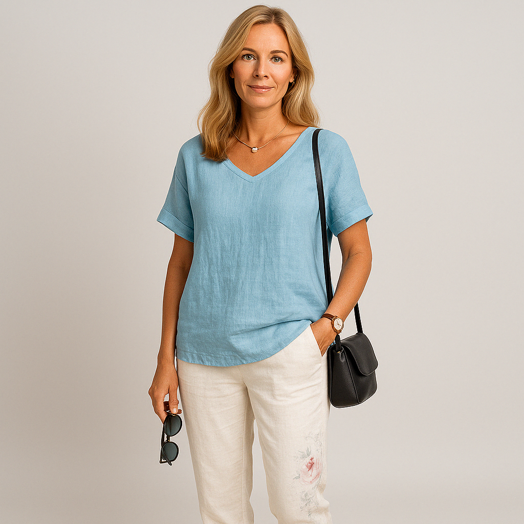 Virelle Linnen Top – Linnen blouse met korte mouwen voor dames