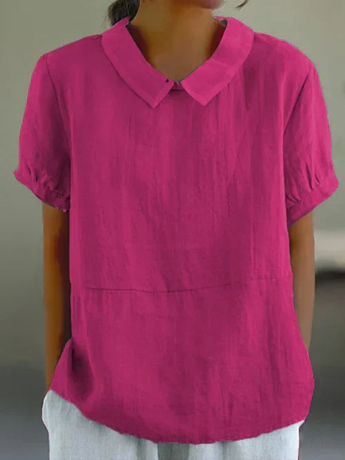 Virelle Linnen Blouse voor Dames – Ademend Shirt met opstaande kraag en korte mouwen