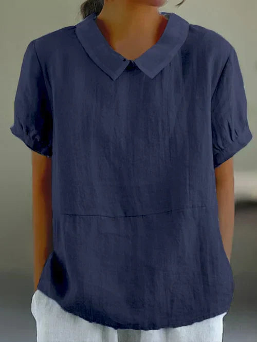 Virelle Linnen Blouse voor Dames – Ademend Shirt met opstaande kraag en korte mouwen