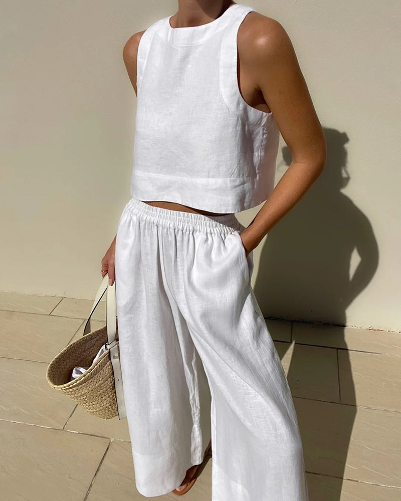 Virelle Linnen Tweedelige Set – Luchtige tweedelige outfit van linnen broek en top