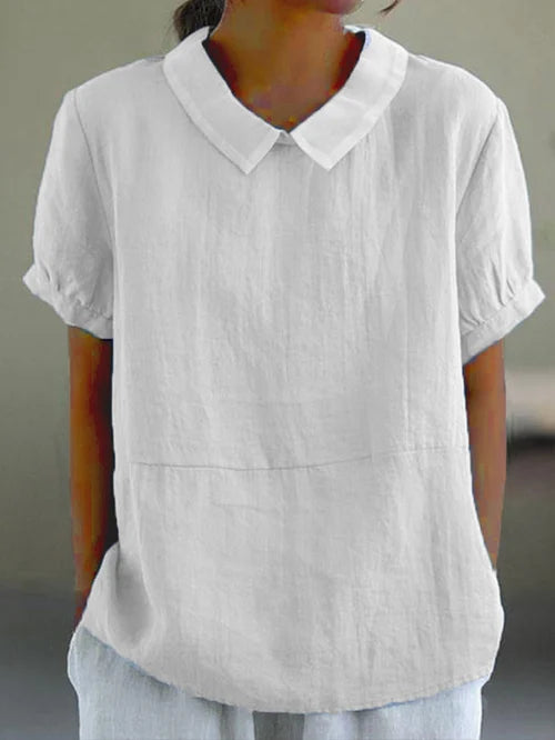 Virelle Linnen Blouse voor Dames – Ademend Shirt met opstaande kraag en korte mouwen