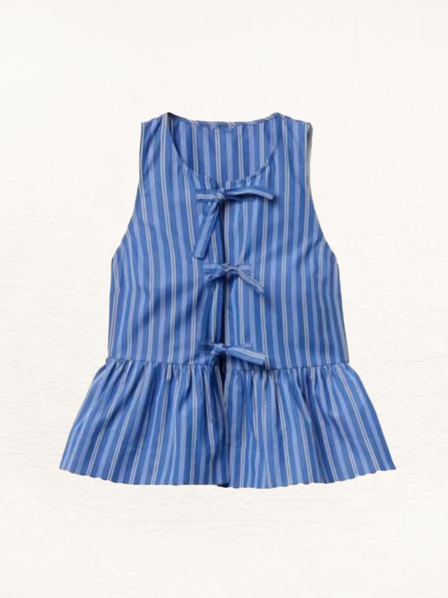 Ari Gestreepte Blouse Zonder Mouwen Dames | Strikjes Blouse Vrouw | Blauw/Wit