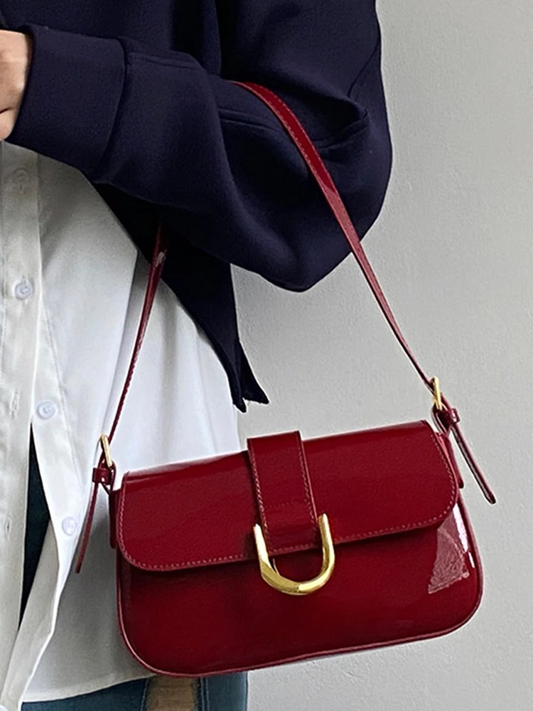Beatrice Patent Leren Schoudertas Dames | Handtas | Design Crossbody Tas Burgundy Rood