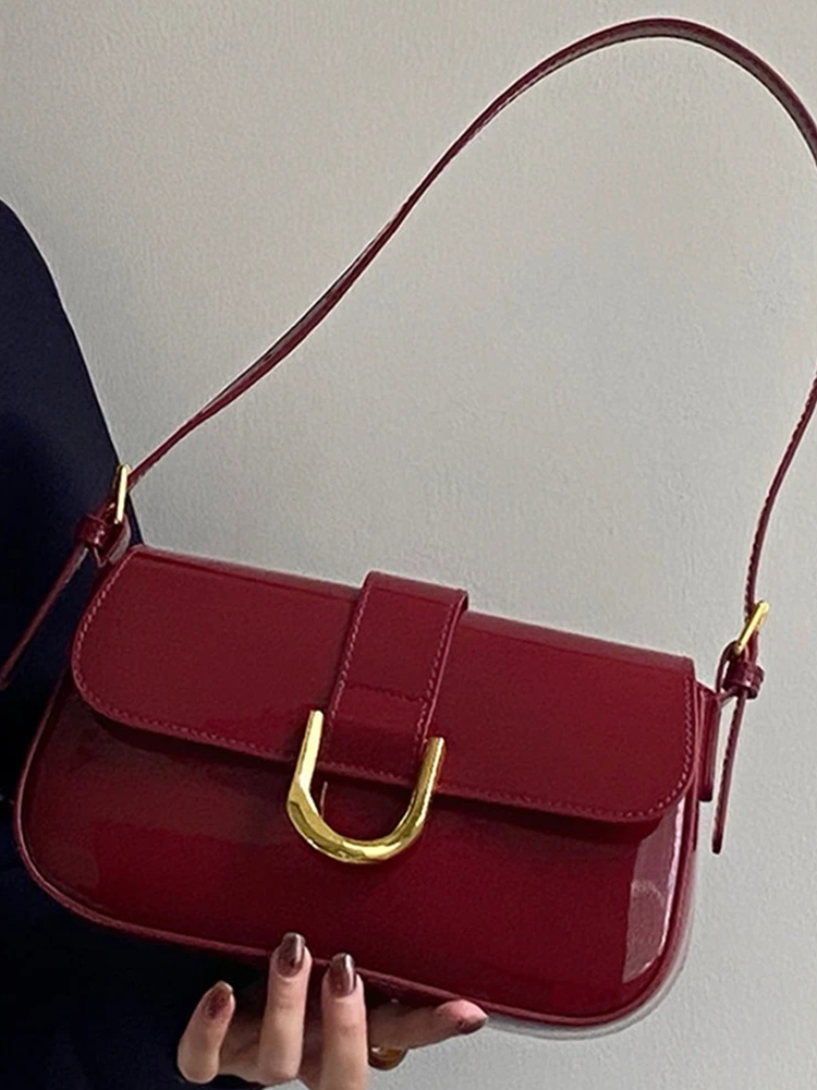 Beatrice Patent Leren Schoudertas Dames | Handtas | Design Crossbody Tas Burgundy Rood