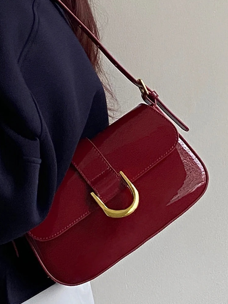 Beatrice Patent Leren Schoudertas Dames | Handtas | Design Crossbody Tas Burgundy Rood