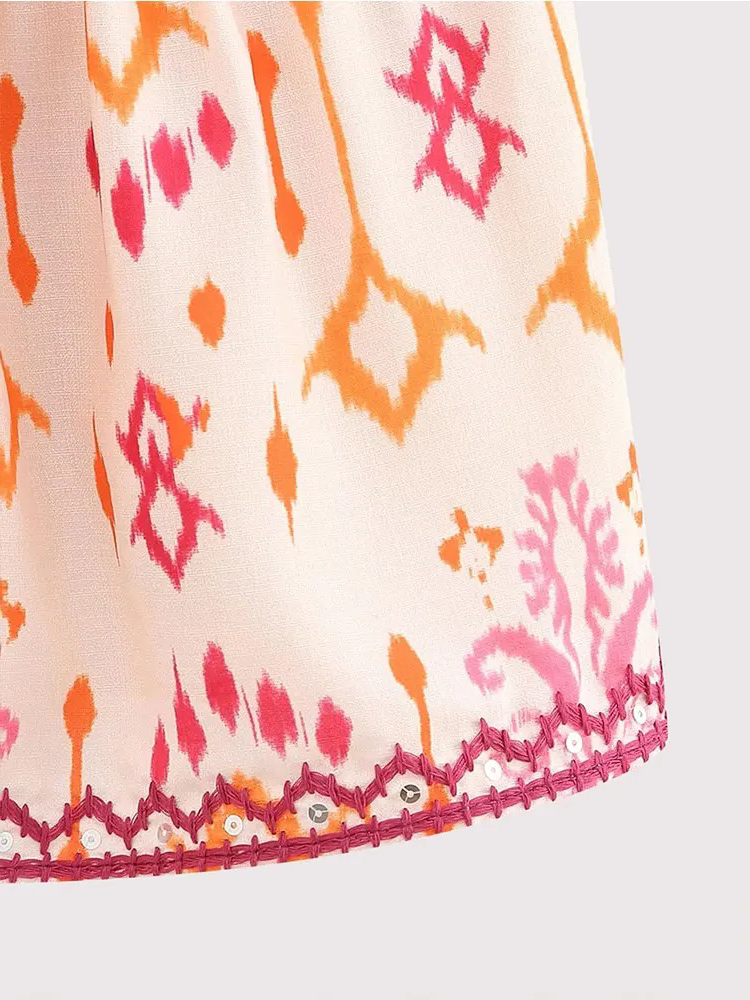 Benthe Bohemian Blouse Dames | Triangel Topje Met Print | Boho Top Roze-Oranje