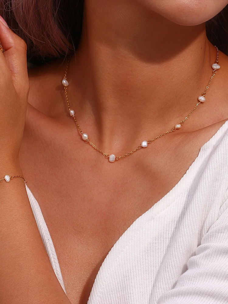 Cato Zoetwaterparel Ketting Goud