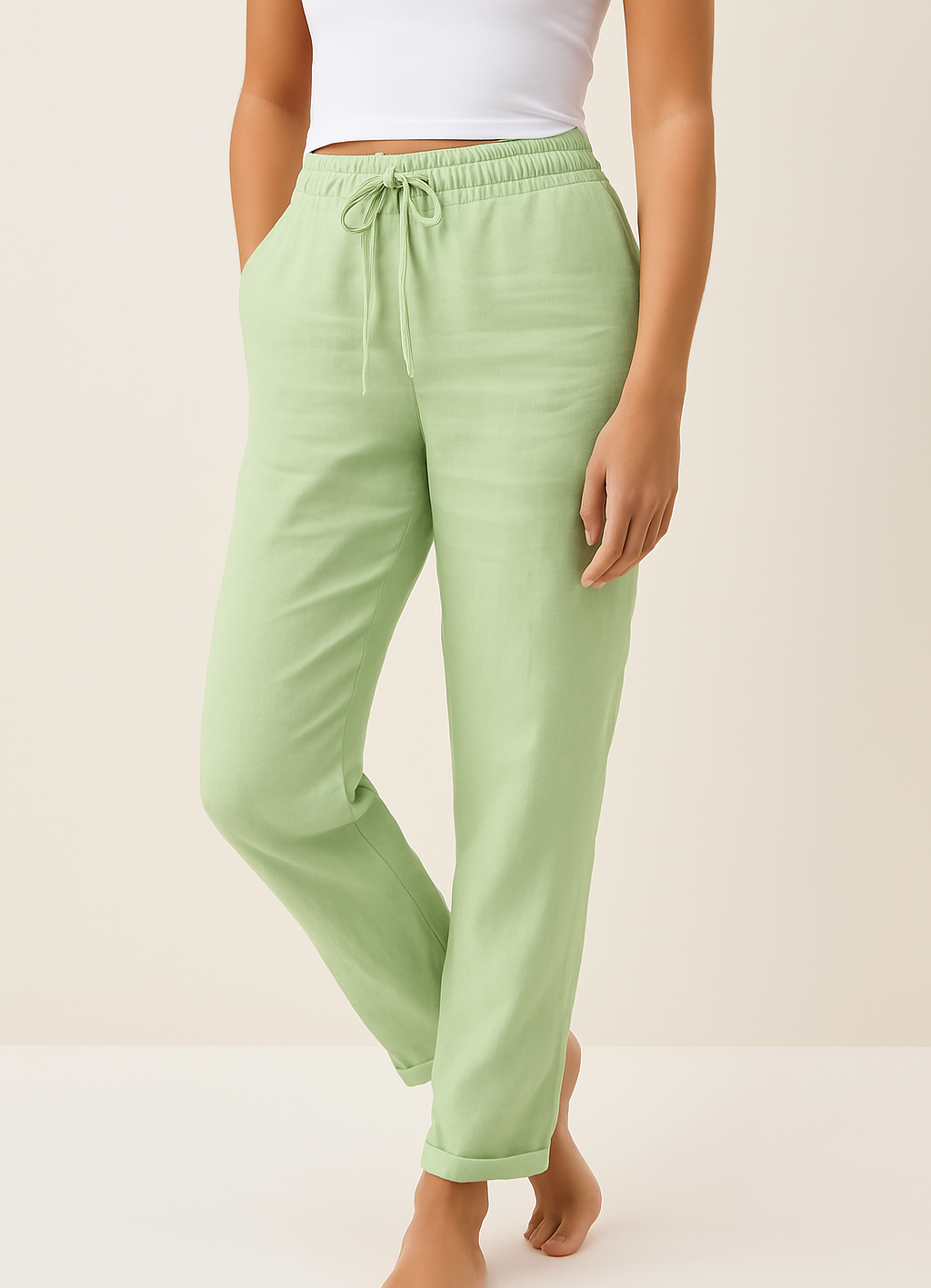 Virelle Linnen Damesbroek – Comfortabele broek met hoge taille en trekkoord