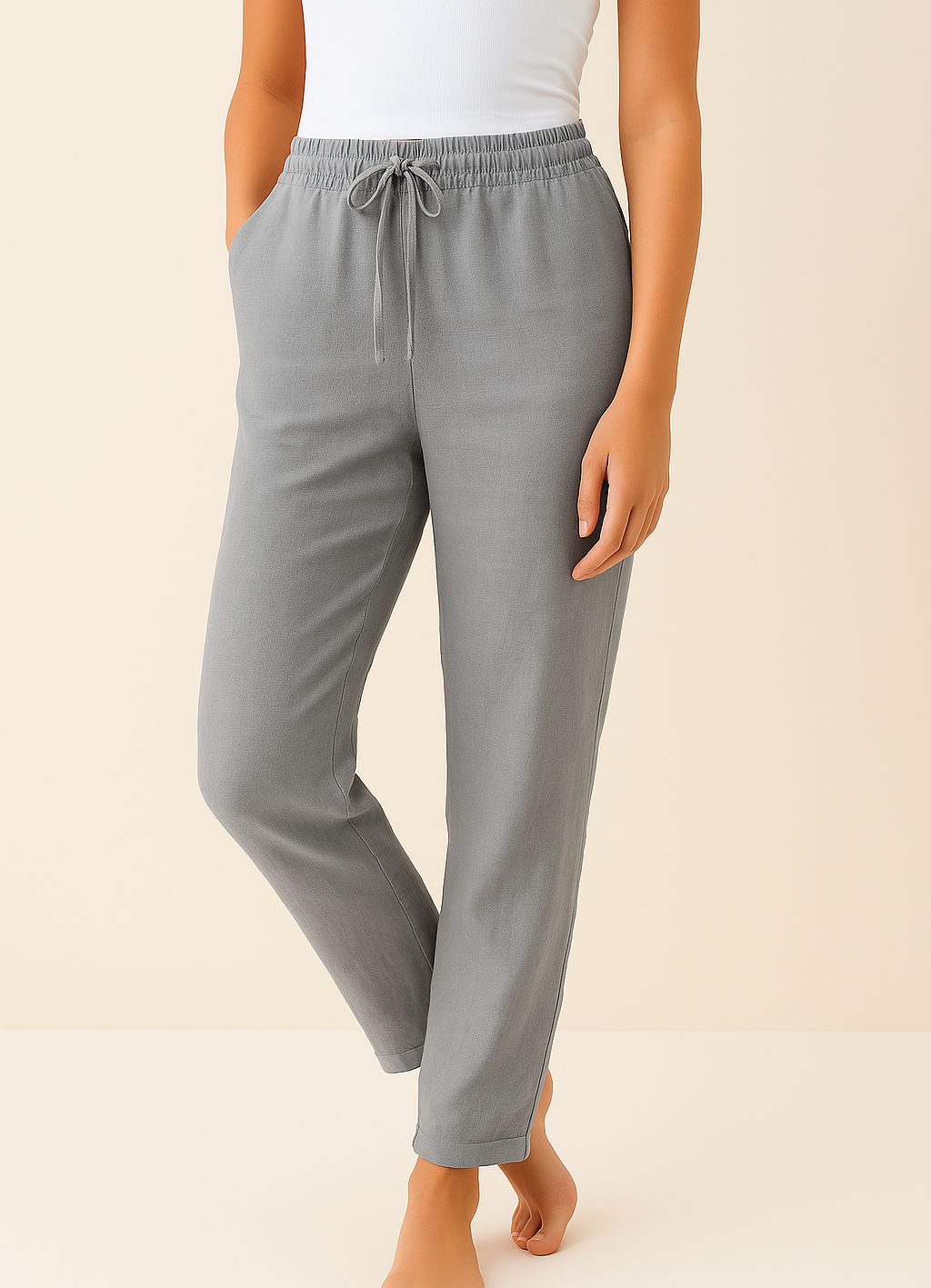 Virelle Linnen Damesbroek – Comfortabele broek met hoge taille en trekkoord