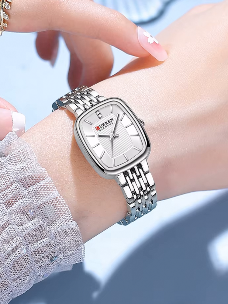 Clarissa RVS Dames Horloge Met Rechthoekige Kast Zilver-Wit
