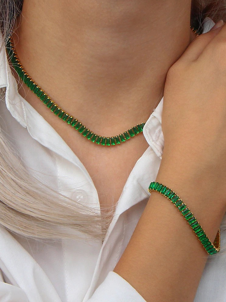 Eloise Tennis Ketting + Armband Set Groen