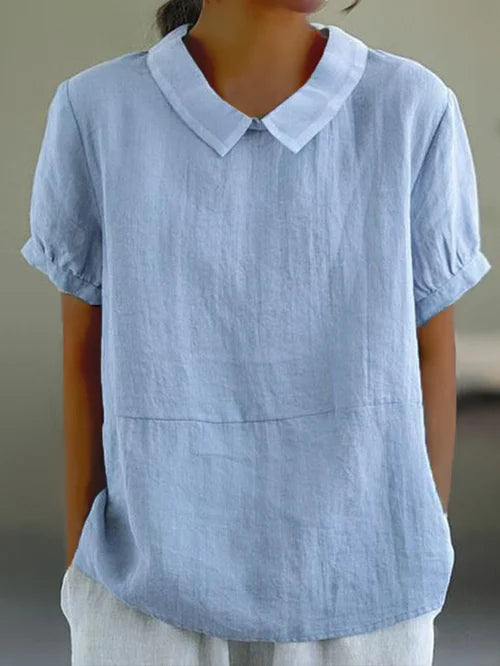 Virelle Linnen Blouse voor Dames – Ademend Shirt met opstaande kraag en korte mouwen