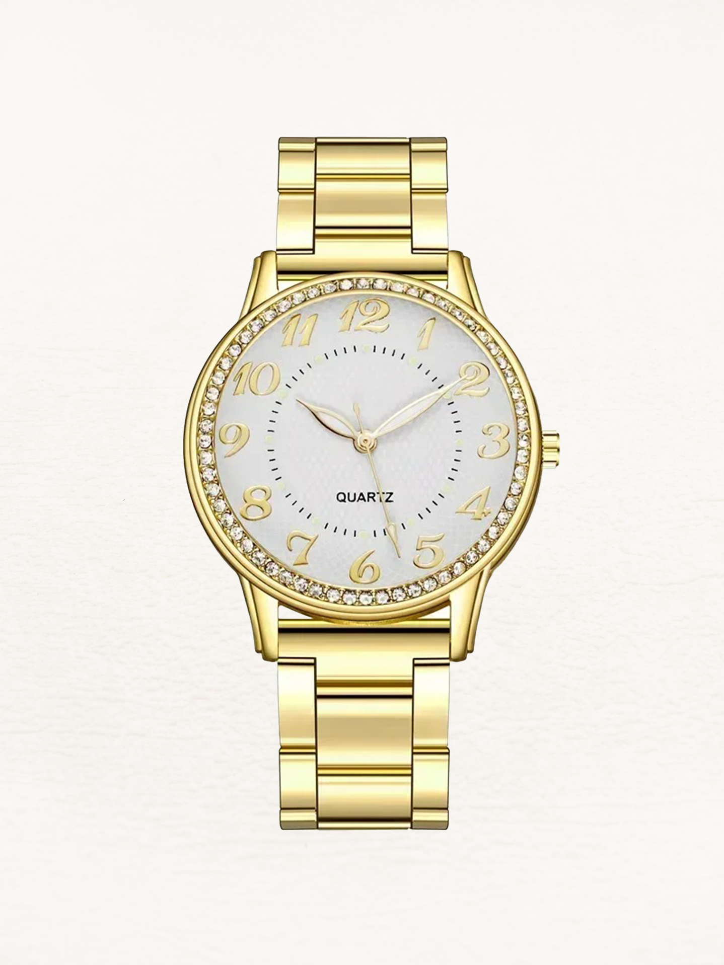 Eva Quartz Dames Horloge Met Ronde Kast En Zirkonia's Goud