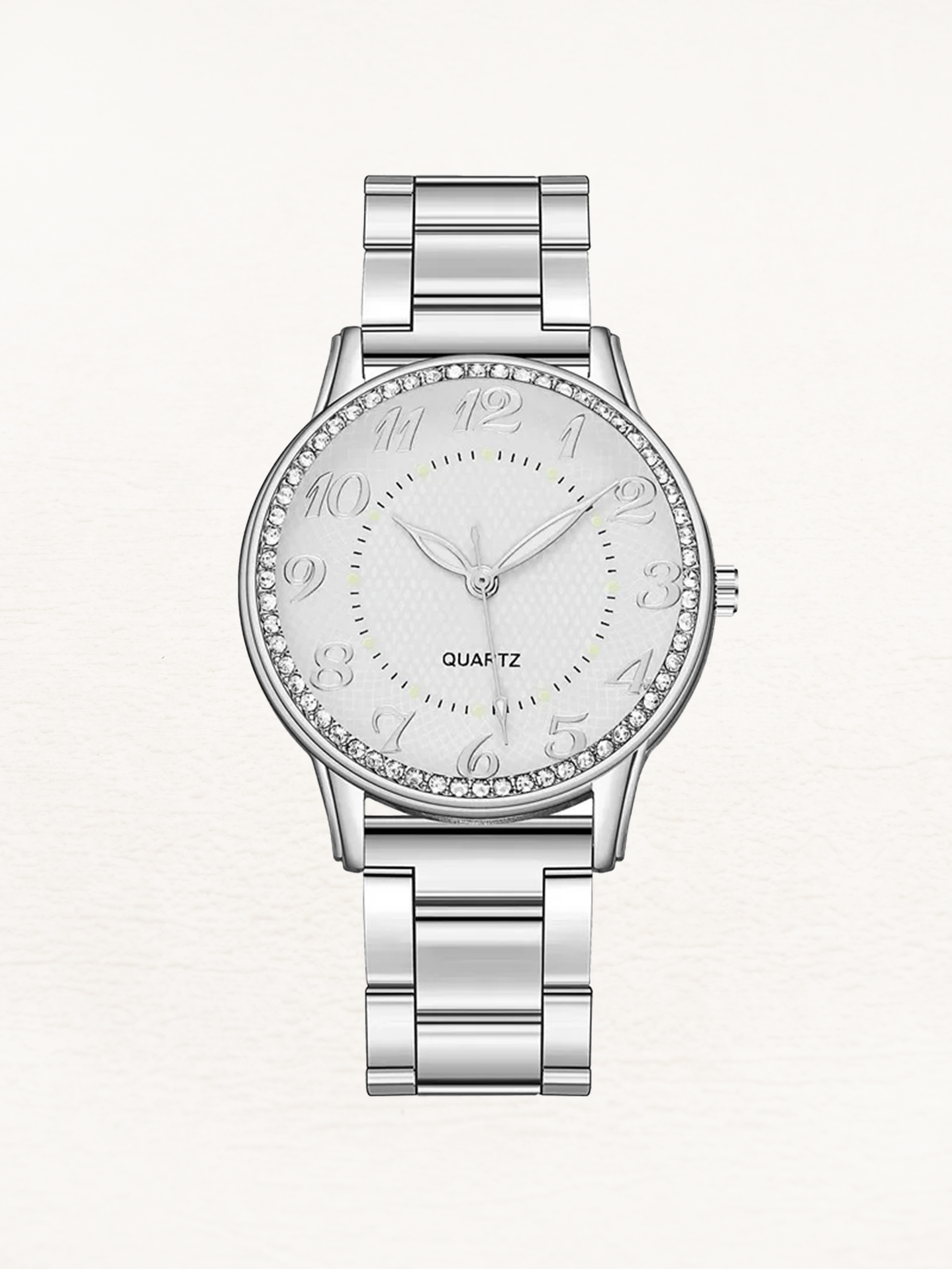 Eva Quartz Dames Horloge Met Ronde Kast En Zirkonia's Zilver