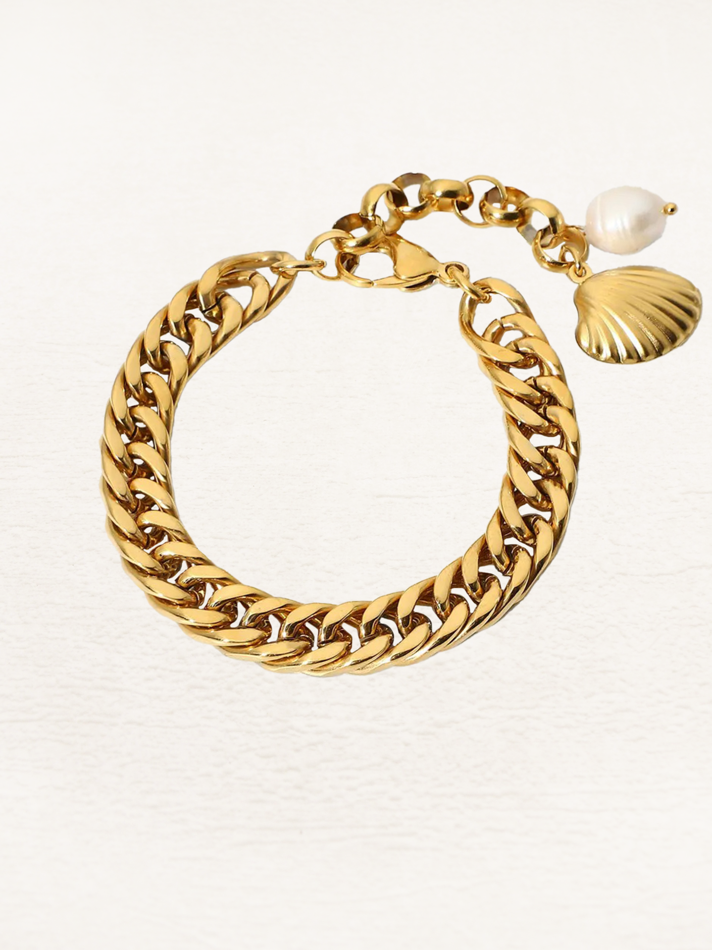 Fenke Chunky Schelp & Parel Armband Goud
