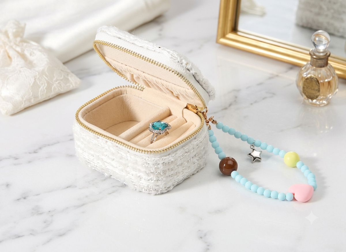 Virelle | Mini Tweed Jewelry Box Organizer – Portable Travel Jewelry C