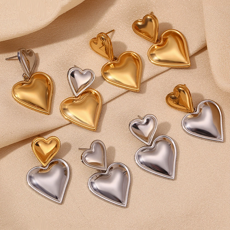 Giselle Dubbele Hartjes Oorbellen Goud - Rosa Jewels