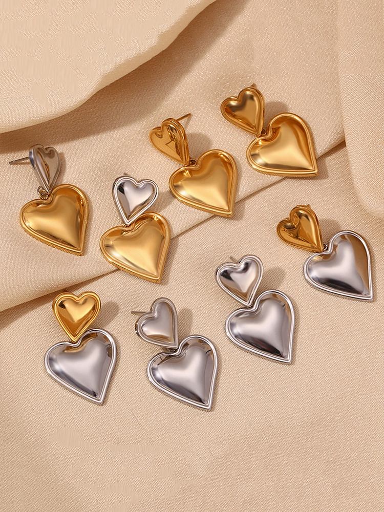 Giselle Dubbele Hartjes Oorbellen Goud - Rosa Jewels