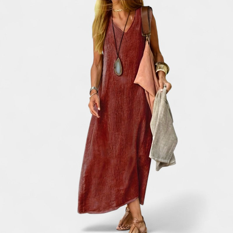 Virelle Lange Linnen Jurk - Maxi Dress met V-hals van zacht linnenblend