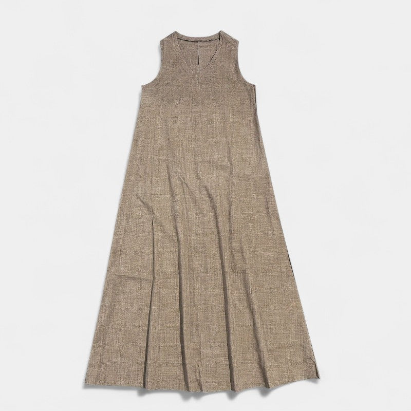 Virelle Lange Linnen Jurk - Maxi Dress met V-hals van zacht linnenblend
