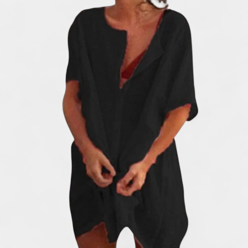 Virelle Blouse - Lange linnen blouse voor dames met korte mouwen