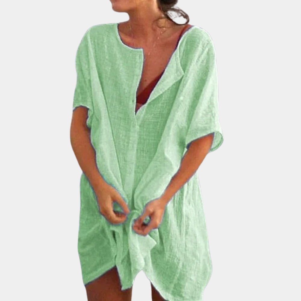 Virelle Blouse - Lange linnen blouse voor dames met korte mouwen