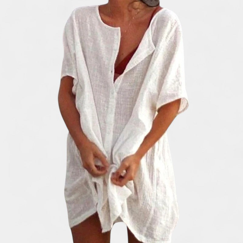 Virelle Blouse - Lange linnen blouse voor dames met korte mouwen