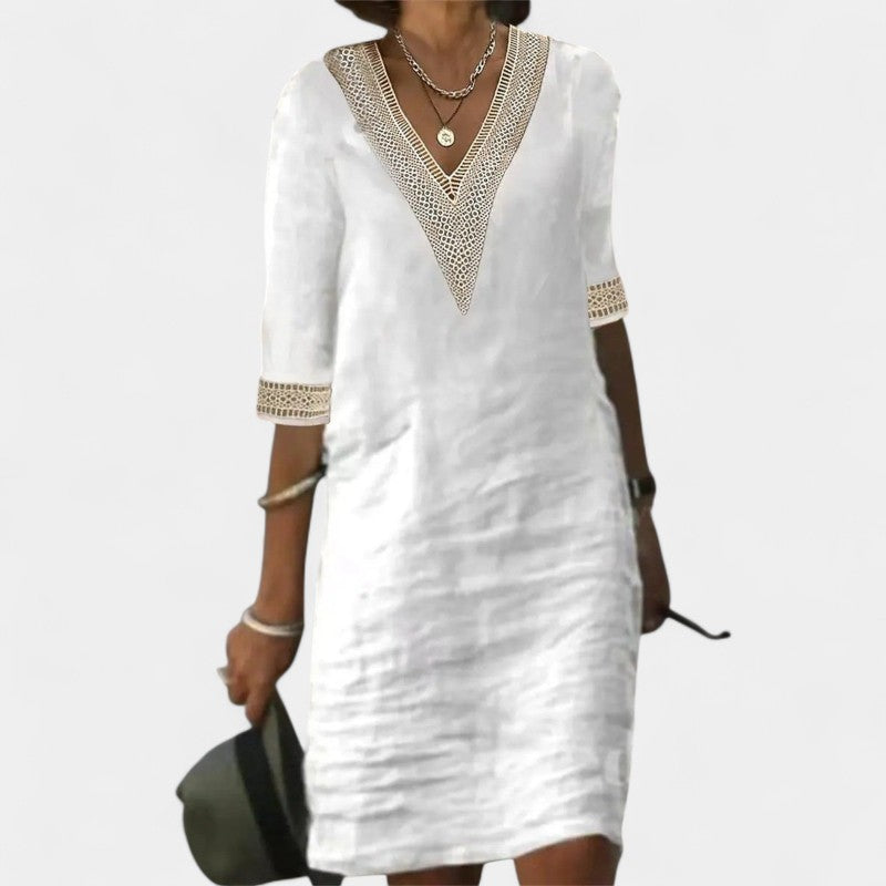 Virelle Jurk - Katoenen Linnen Midi dress met V-hals