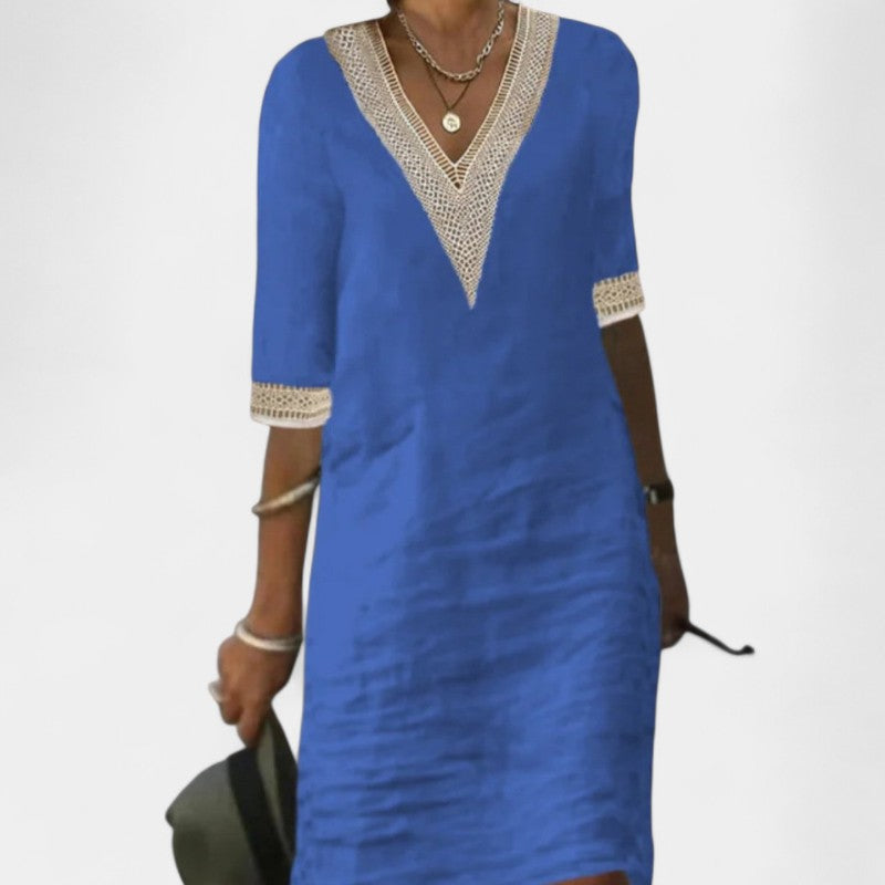 Virelle Jurk - Katoenen Linnen Midi dress met V-hals