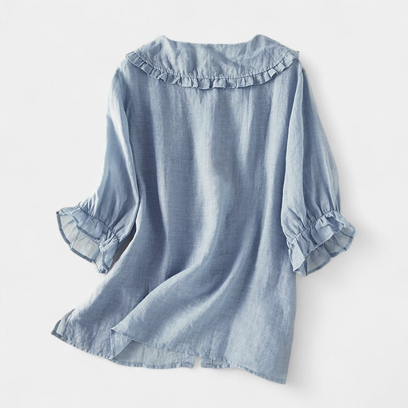 Virelle Blouse - Dames linnen blouse met 3/4 mouwen