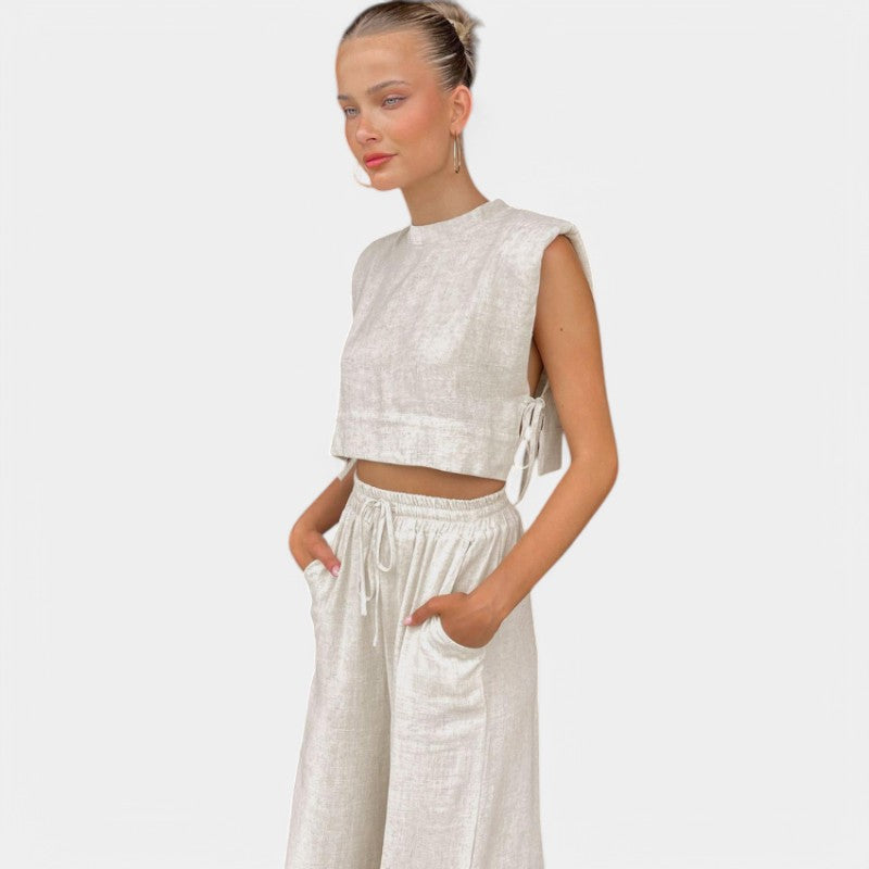 Virelle Tweedelige Set - Linnen broek en crop top set voor vrouwen