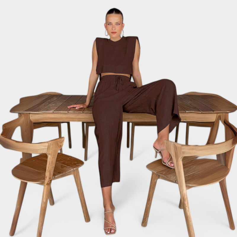 Virelle Tweedelige Set - Linnen broek en crop top set voor vrouwen