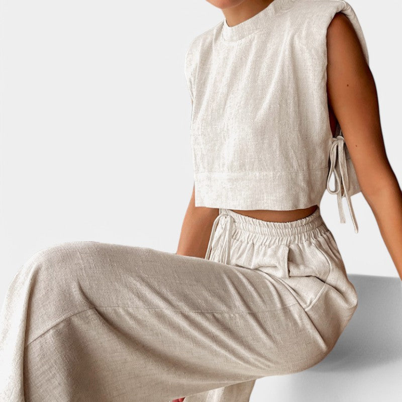 Virelle Tweedelige Set - Linnen broek en crop top set voor vrouwen