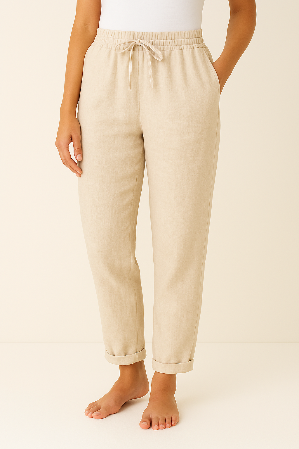 Virelle Linnen Damesbroek – Comfortabele broek met hoge taille en trekkoord