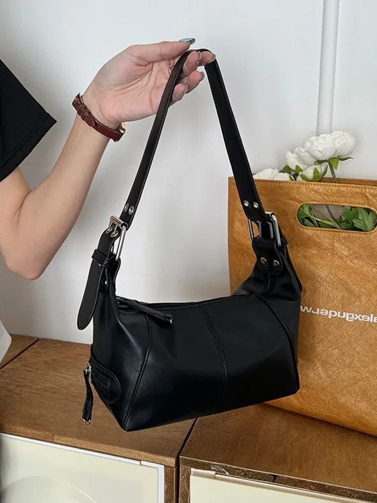 Lauren Dames Y2K Leren Schoudertas | Handtas | Shopper Zwart