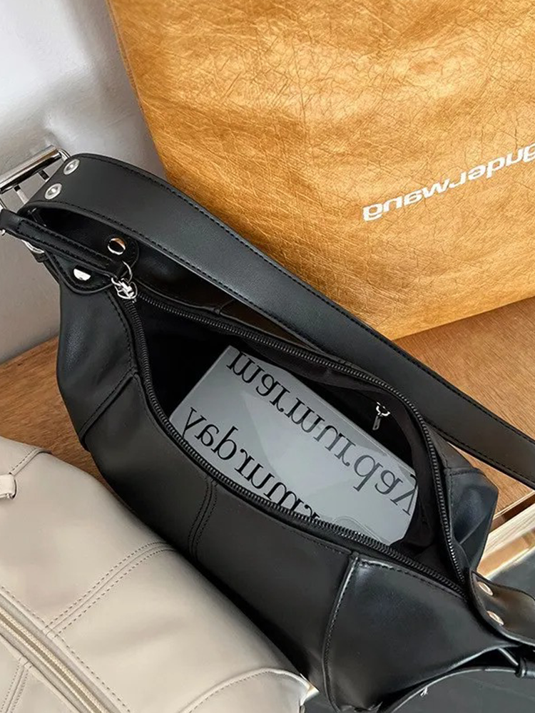 Lauren Dames Y2K Leren Schoudertas | Handtas | Shopper Zwart