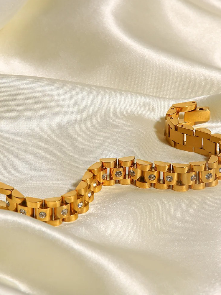 Nora Brede Gouden Schakelarmband Met Zirkonia