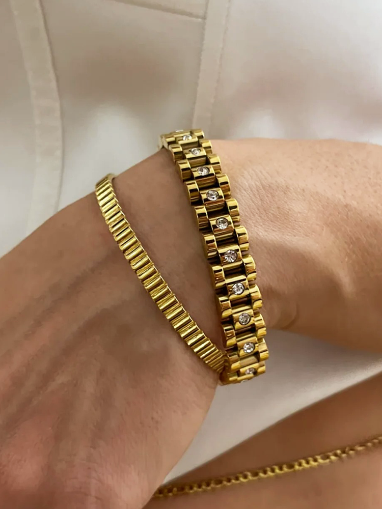 Nora Brede Gouden Schakelarmband Met Zirkonia
