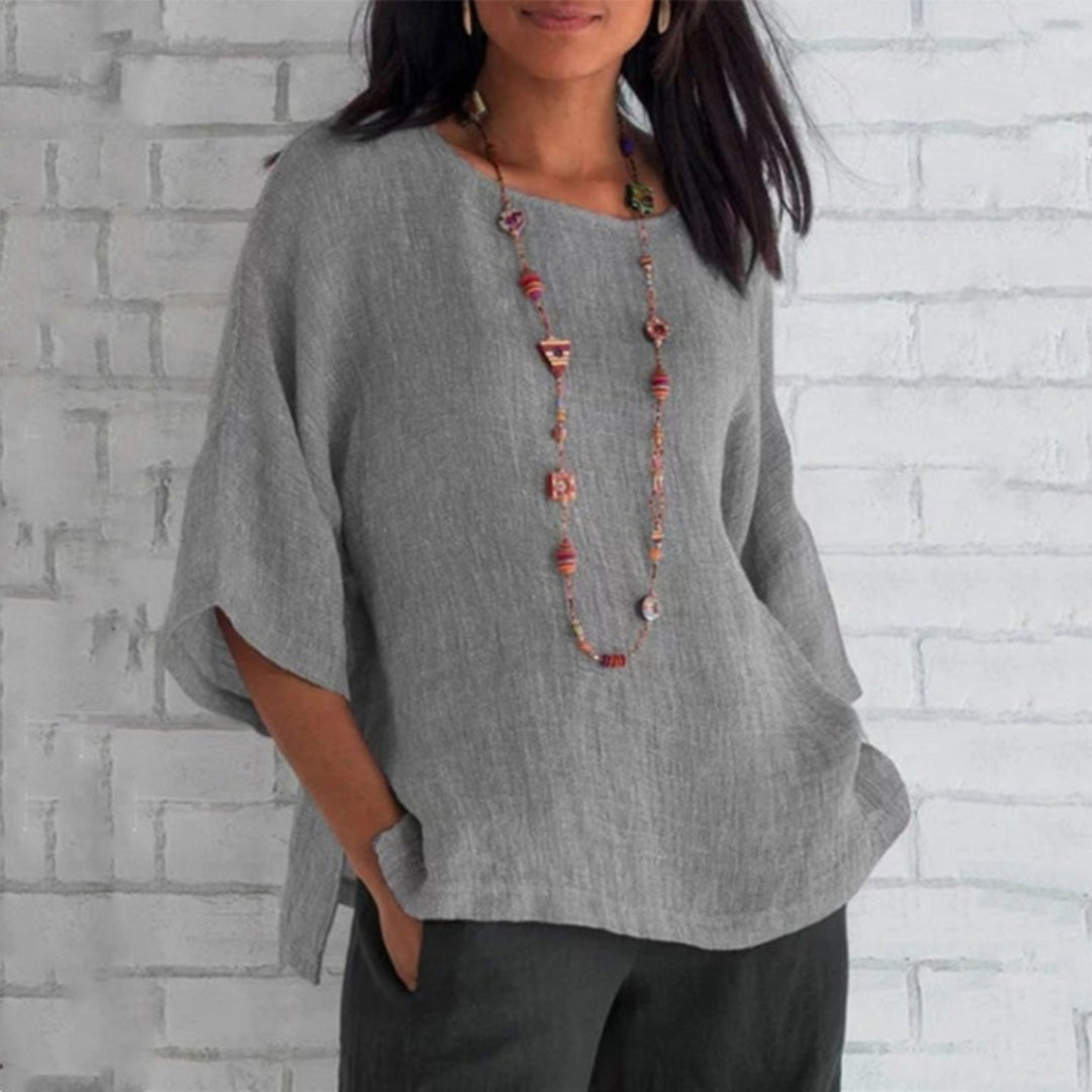 Virelle Linnen Dames Blouse – Ademend top met 3/4 mouwen en losse pasvorm