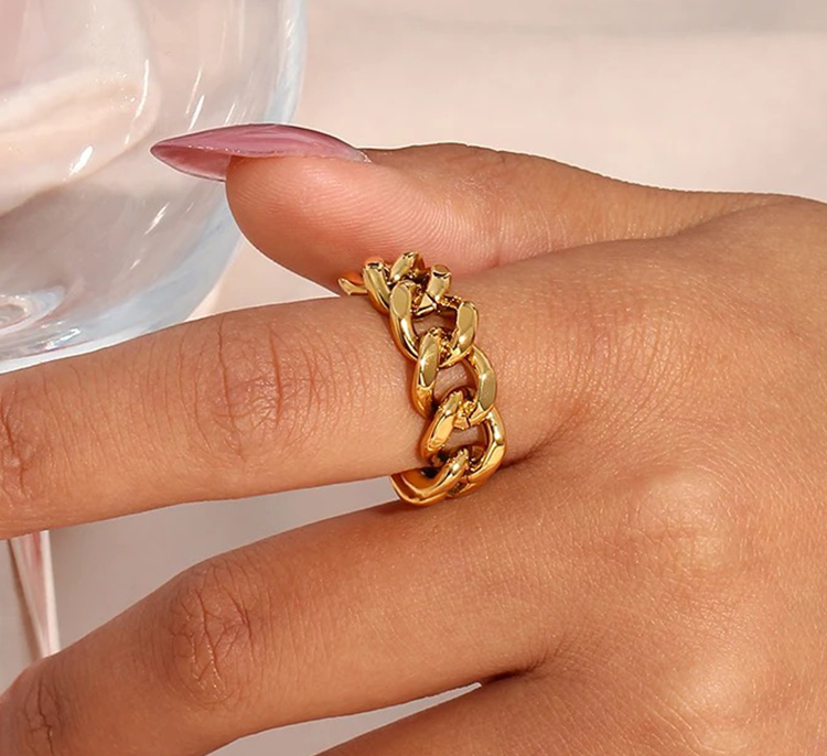 Quinn Chain Ring Goud - Rosa Jewels