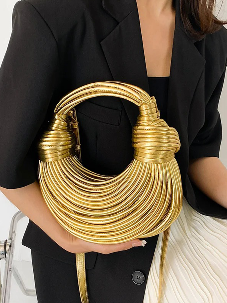 Quinn Gouden Design Handtas Dames | Geknoopte Tas Dames | Schoudertas | Clutch Goud