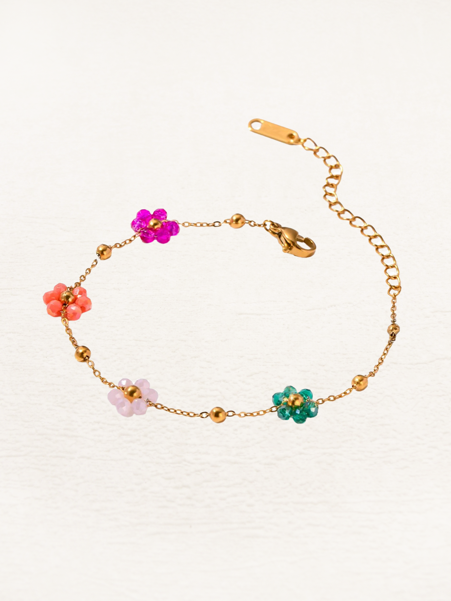 Roseline Gekleurde Bloemetjes Armband Goud