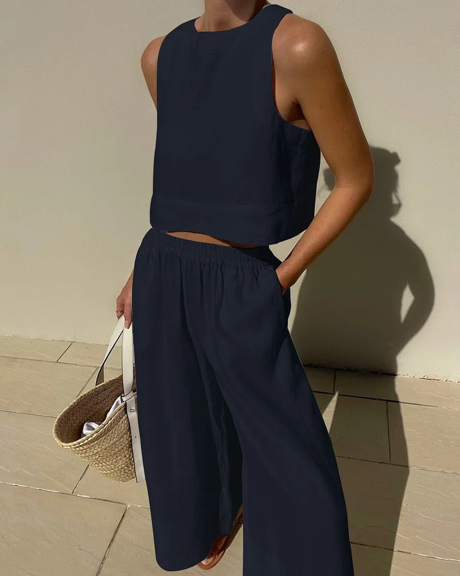 Virelle Linnen Tweedelige Set – Luchtige tweedelige outfit van linnen broek en top