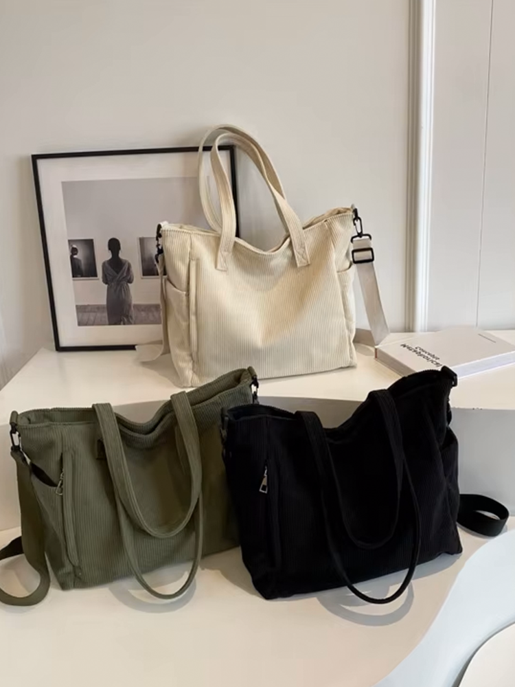 Tessa Vierkante Corduroy Schoudertas | Shopper | Handtas Zwart