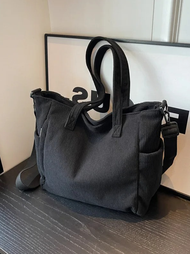 Tessa Vierkante Corduroy Schoudertas | Shopper | Handtas Zwart