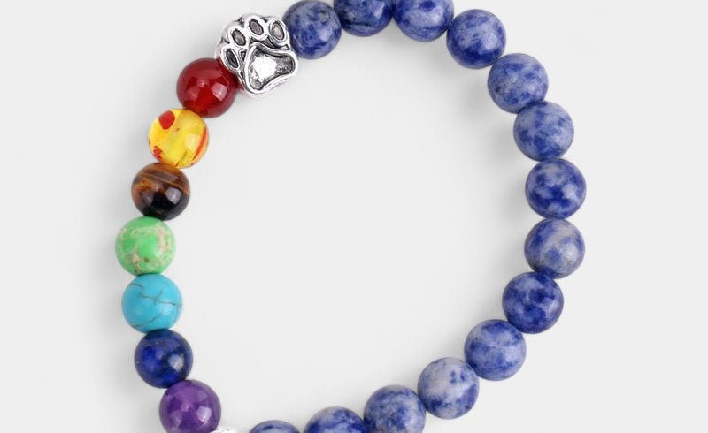 Virelle-Armband-Virelle | Armband – natuurstenen kralen, pootafdrukbedel, elastisch ontwerp, gedenksieraad