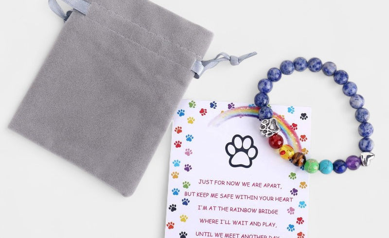 Virelle-Armband-Virelle | Armband – natuurstenen kralen, pootafdrukbedel, elastisch ontwerp, gedenksieraad