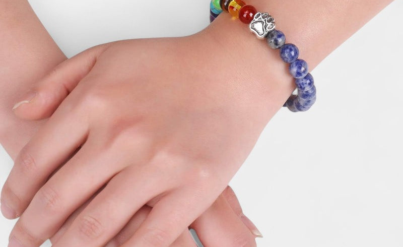 Virelle-Armband-Virelle | Armband – natuurstenen kralen, pootafdrukbedel, elastisch ontwerp, gedenksieraad